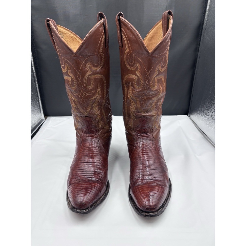 Vintage Tony Lama Lizard Foot Cowboy Boots 8540 Men's 8DBrown Leather 3247